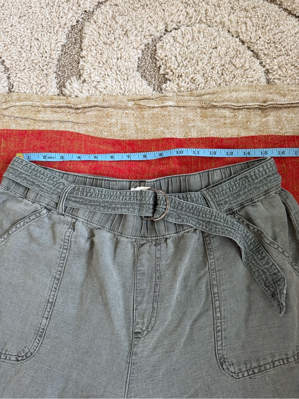 Nicole Miller Olive Green Linen Blend Women’s Belted Cargo Pants, size L, EUC! - Picture 7 of 12